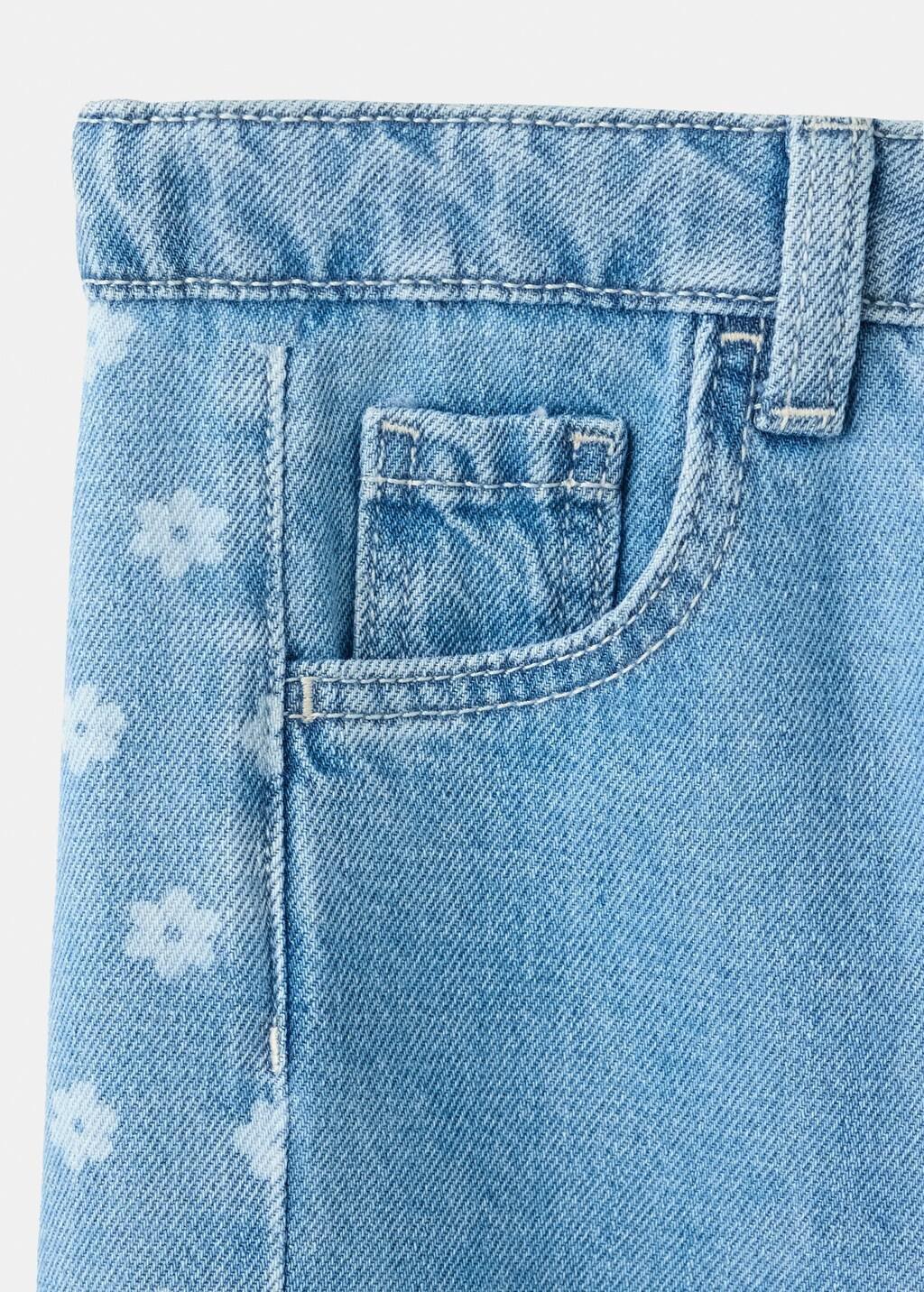Blue Straight-Leg Jeans With Floral Pattern, Baby Girl, Open Blue, large image number 3