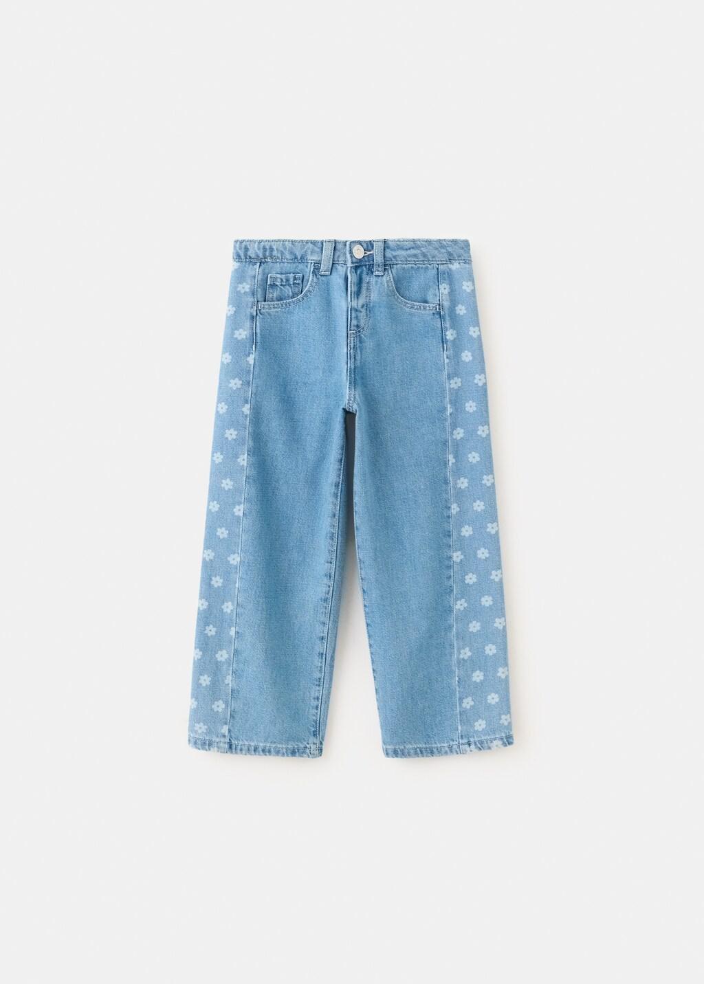 Blue Straight-Leg Jeans With Floral Pattern, Baby Girl, Open Blue, large image number 4