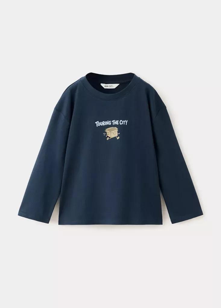 Navy Printed Cotton-Blend T-Shirt, Baby Boys, Navy, large image number 0