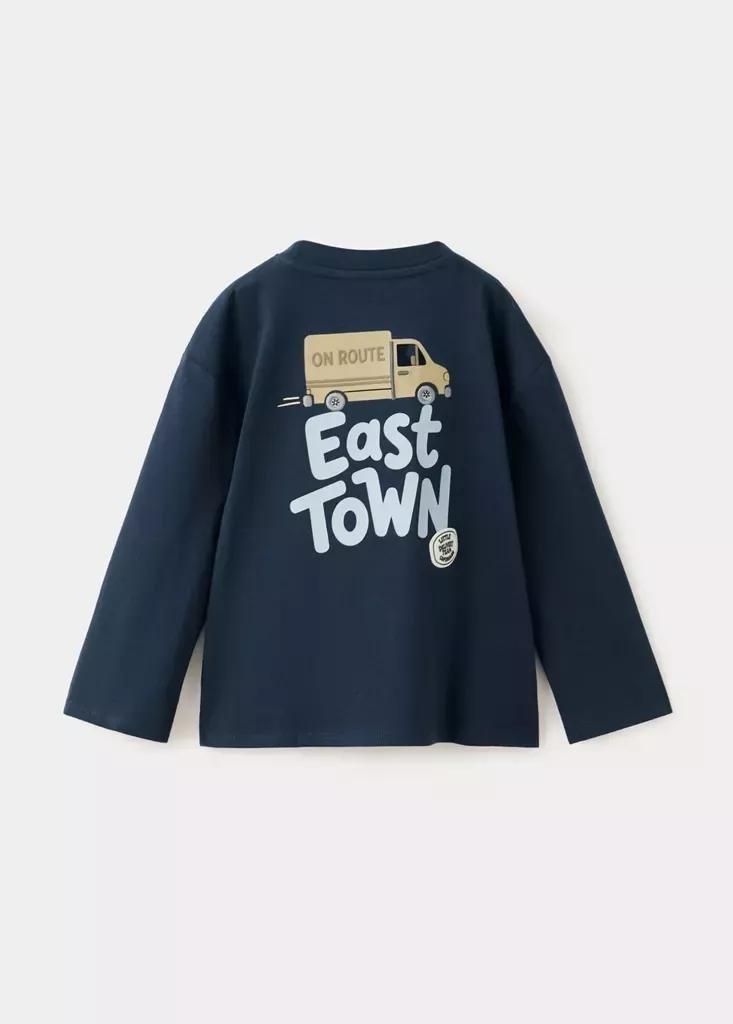 Navy Printed Cotton-Blend T-Shirt, Baby Boys, Navy, large image number 1