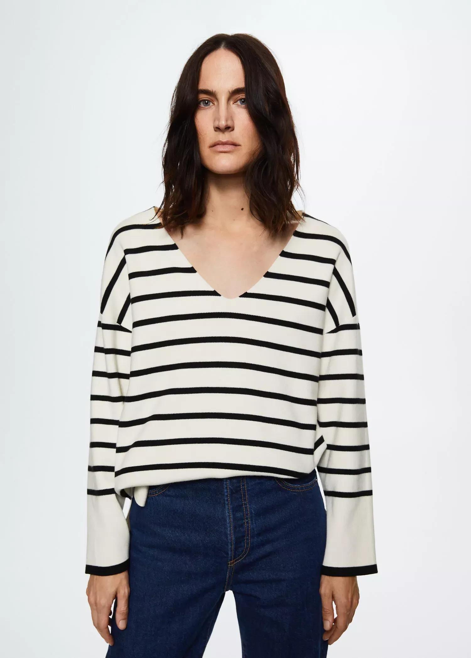 Beige Oversized Striped Sweater, , large image number 0