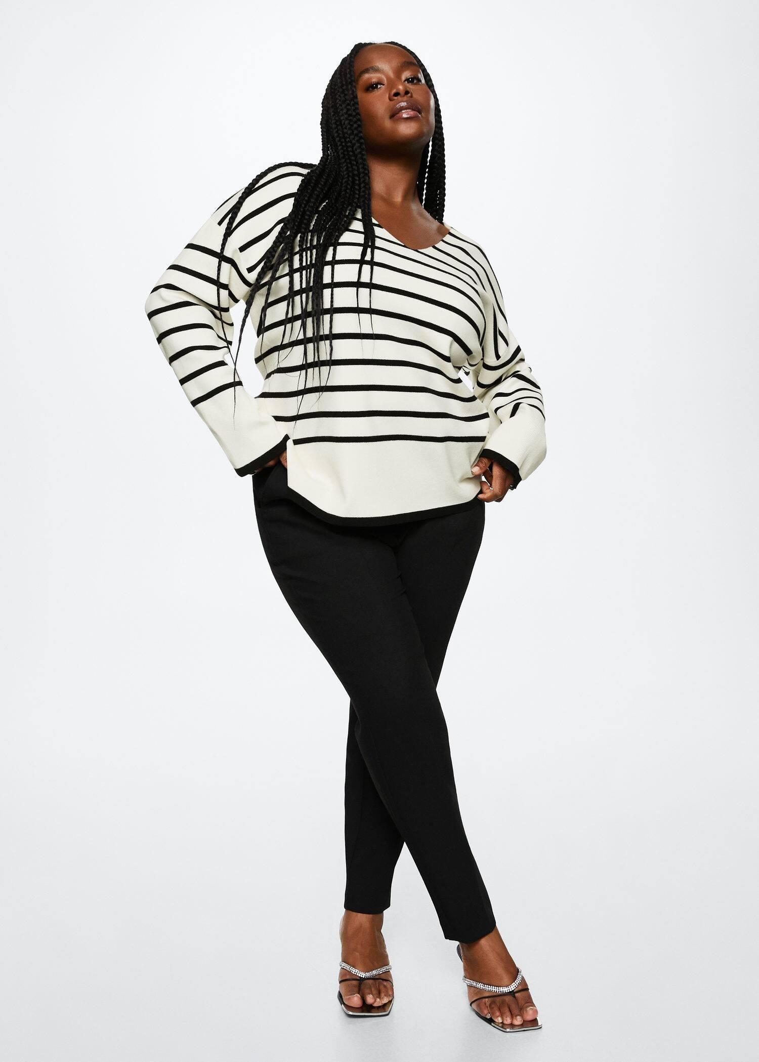 Beige Oversized Striped Sweater, , large image number 2