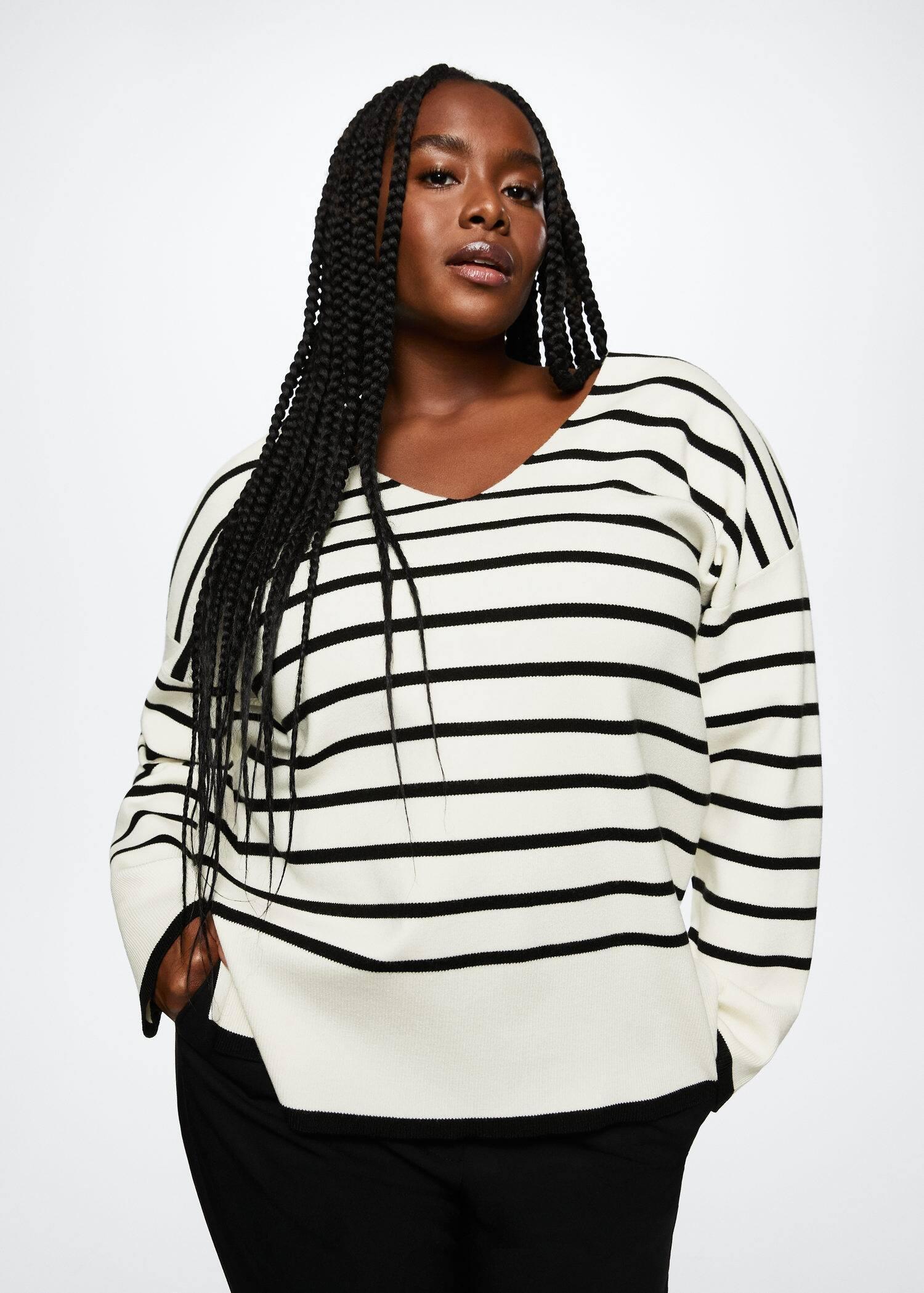 Beige Oversized Striped Sweater, , large image number 4
