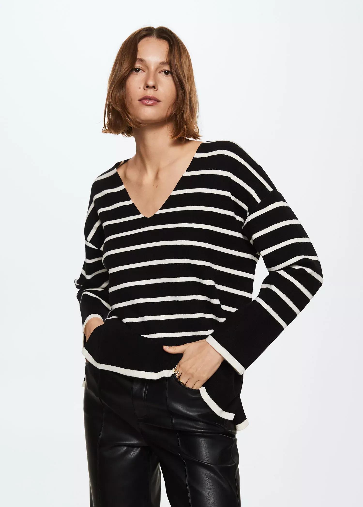 Black Oversized Striped Sweater, , large image number 0