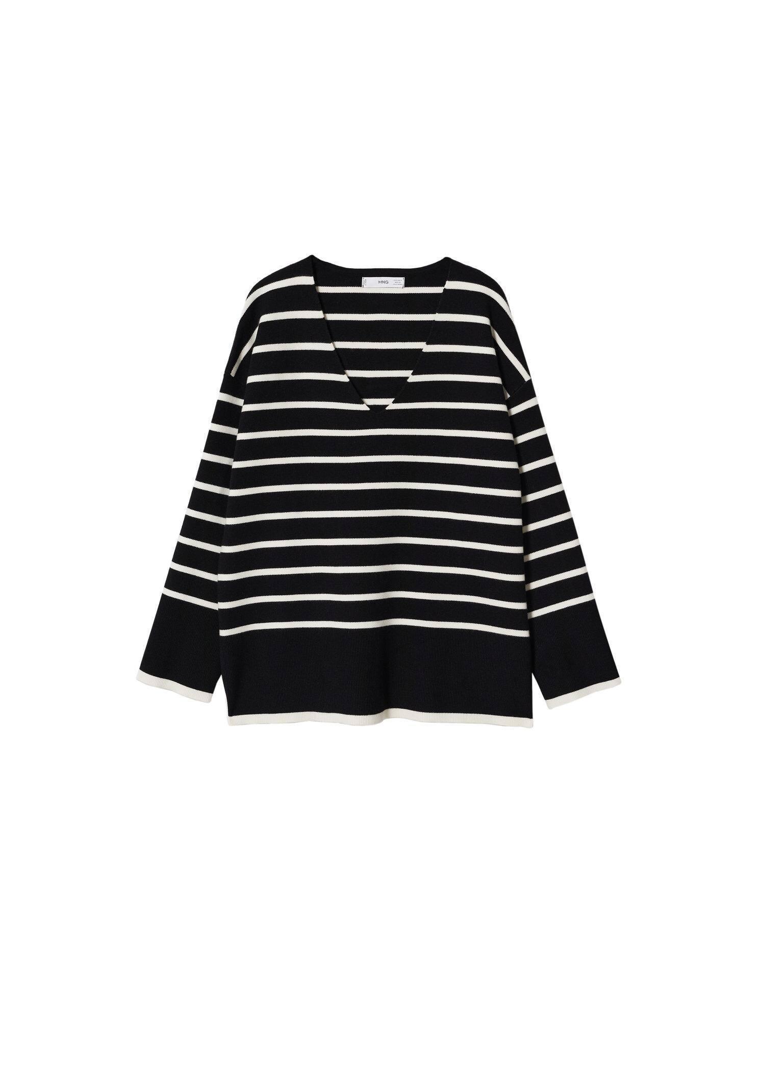 Black Oversized Striped Sweater, , large image number 5