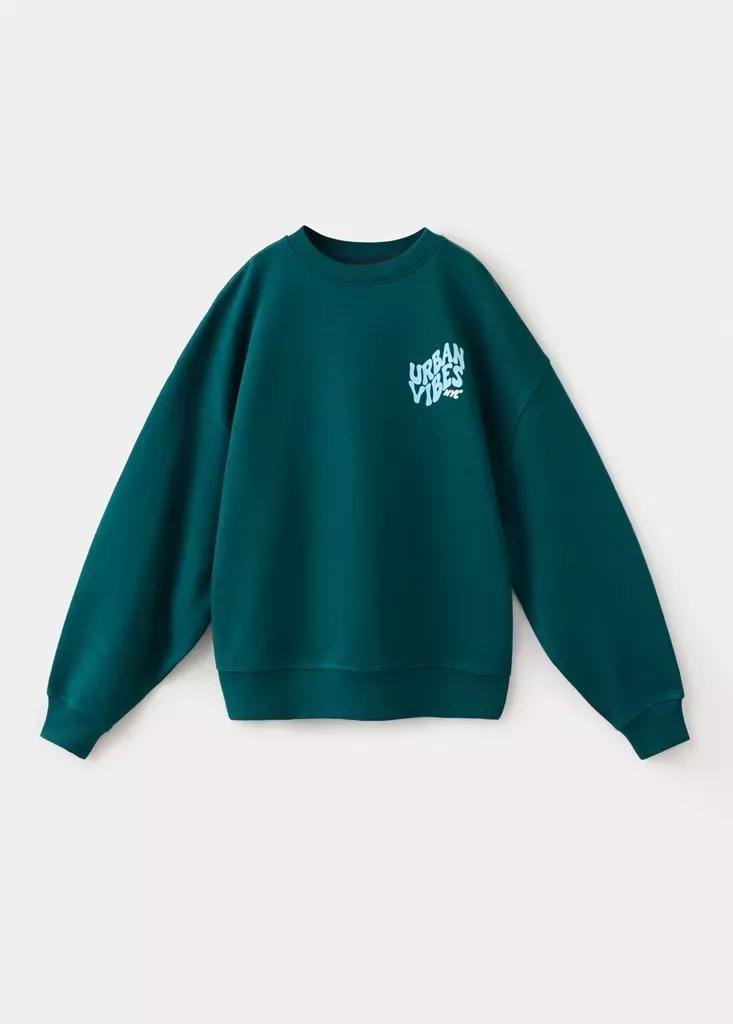 Green Balloon Fit Printed Sweatshirt, Kids Boys, Green, medium