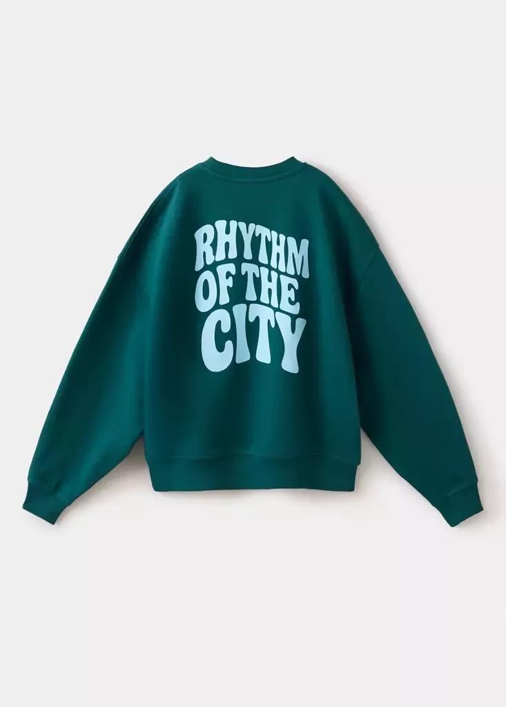 Green Balloon Fit Printed Sweatshirt, Kids Boys, Green, medium