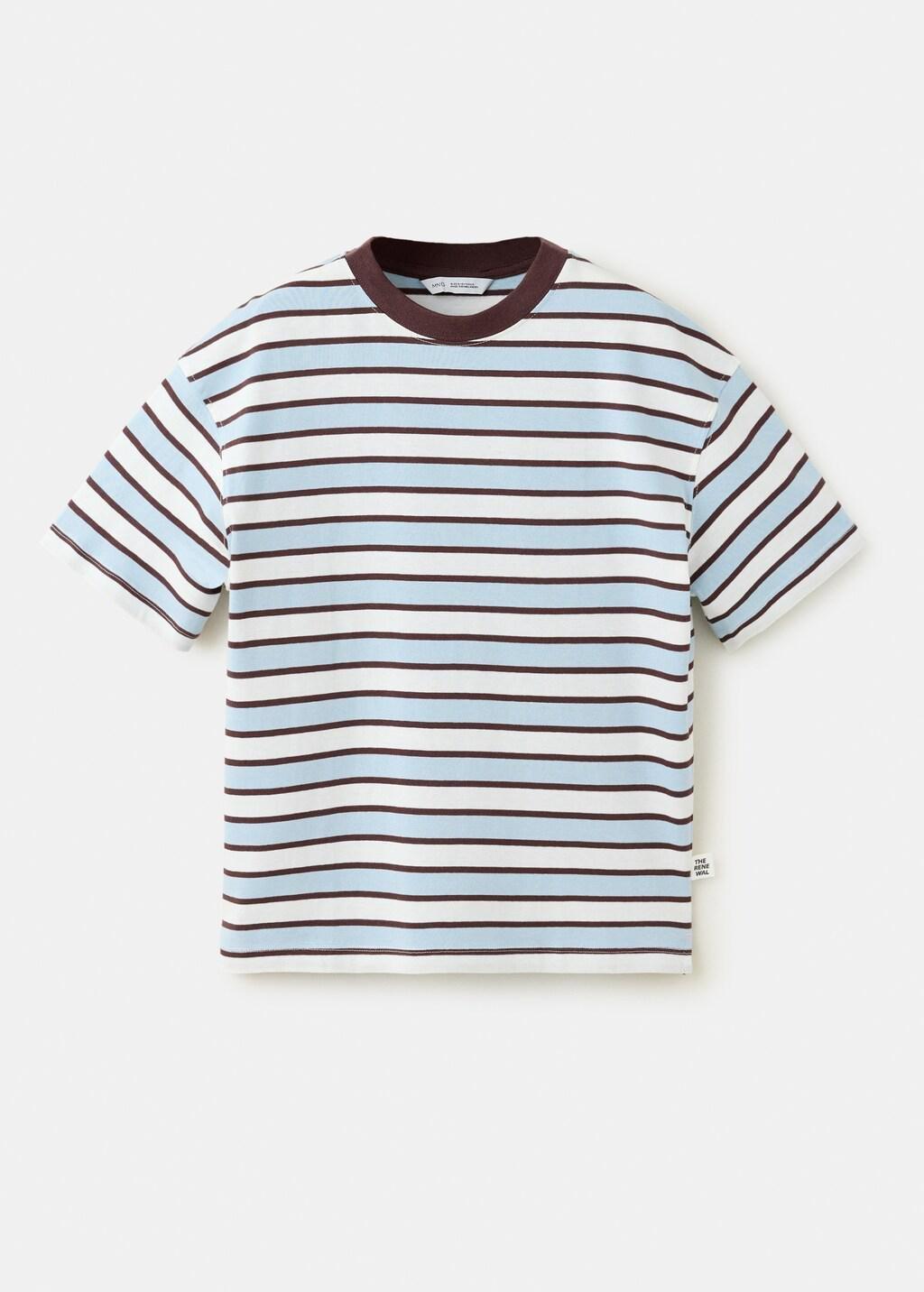 Blue Lt Pastel Cotton Striped T-Shirt, Kids Boy, Light-Pastel Blue, medium
