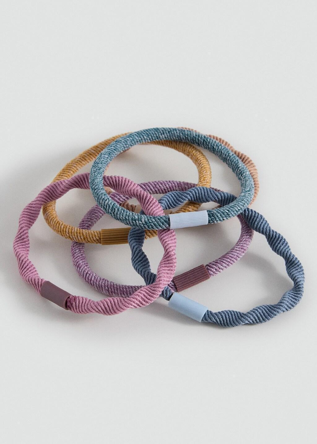 Blue Combined Hair Ties, Set Of 6, Kids Girls, Medium Blue, large image number 0