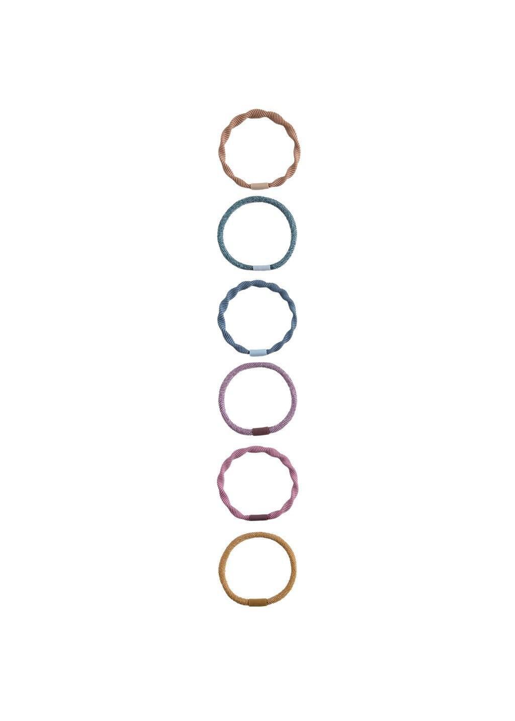 Blue Combined Hair Ties, Set Of 6, Kids Girls, Medium Blue, large image number 1