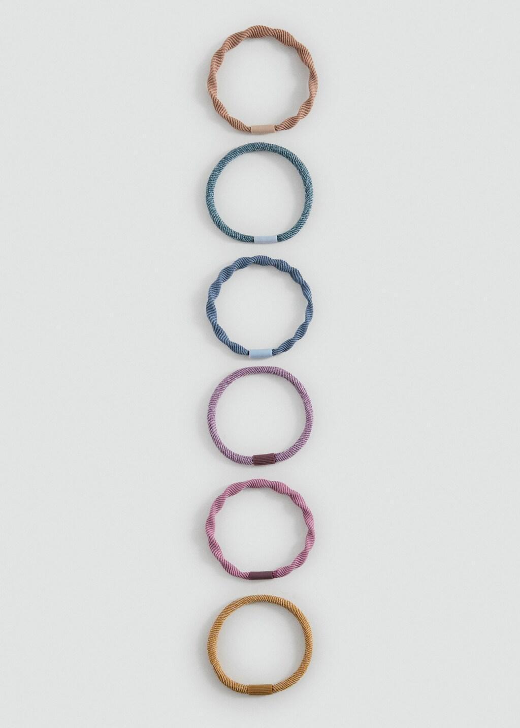 Blue Combined Hair Ties, Set Of 6, Kids Girls, Medium Blue, large image number 2