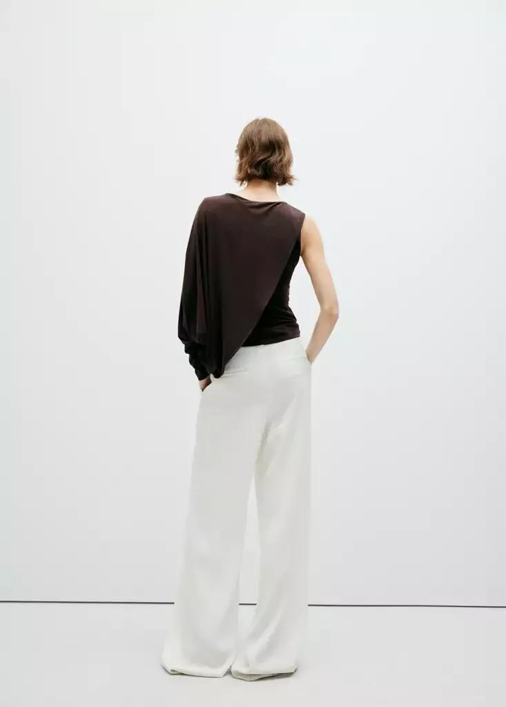 Brown Ruffled Asymmetrical Blouse, Brown, medium
