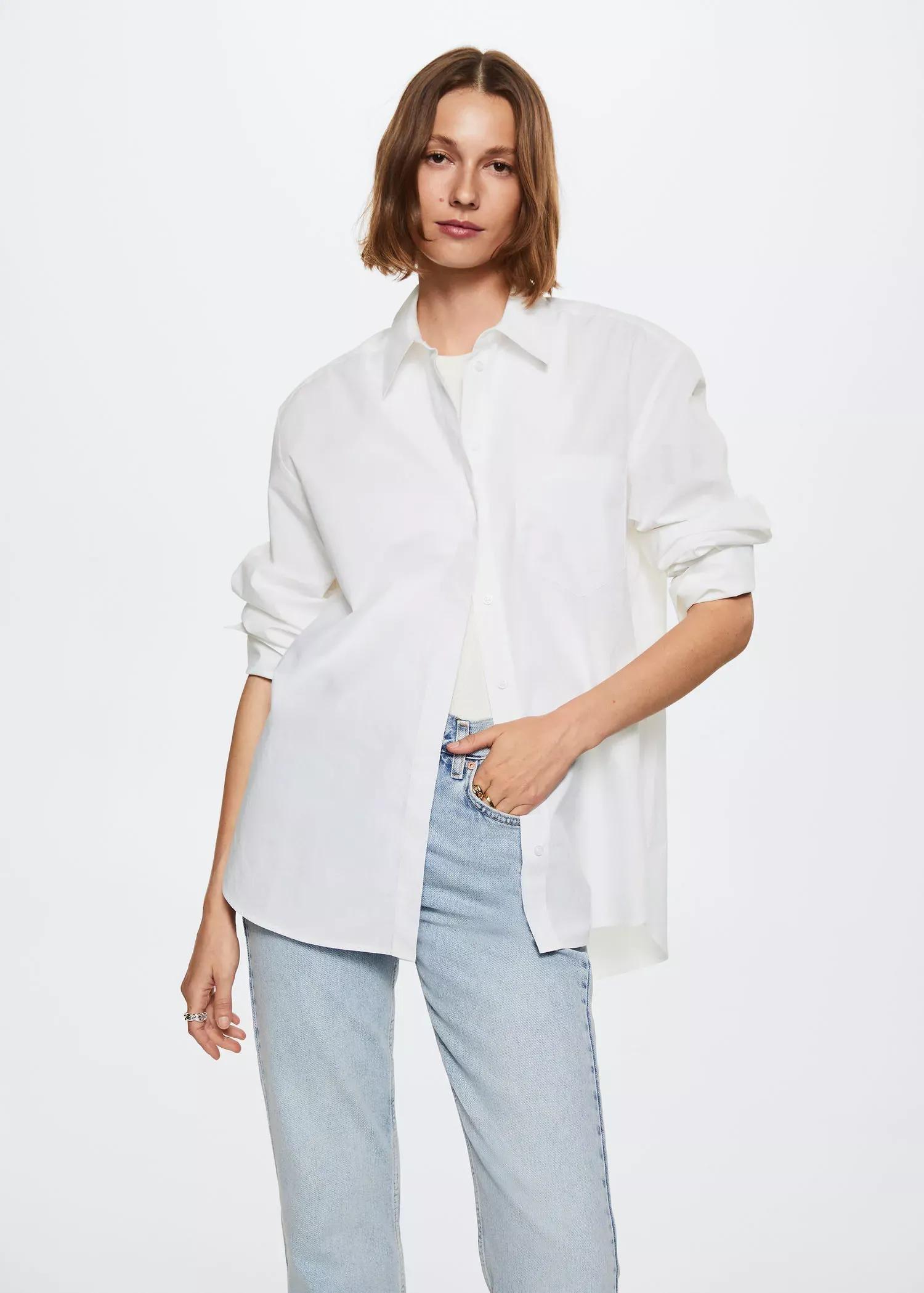 natural white Oversize cotton shirt, , large image number 0