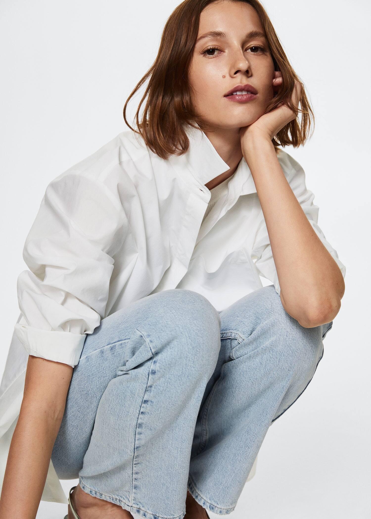 natural white Oversize cotton shirt, , large image number 3