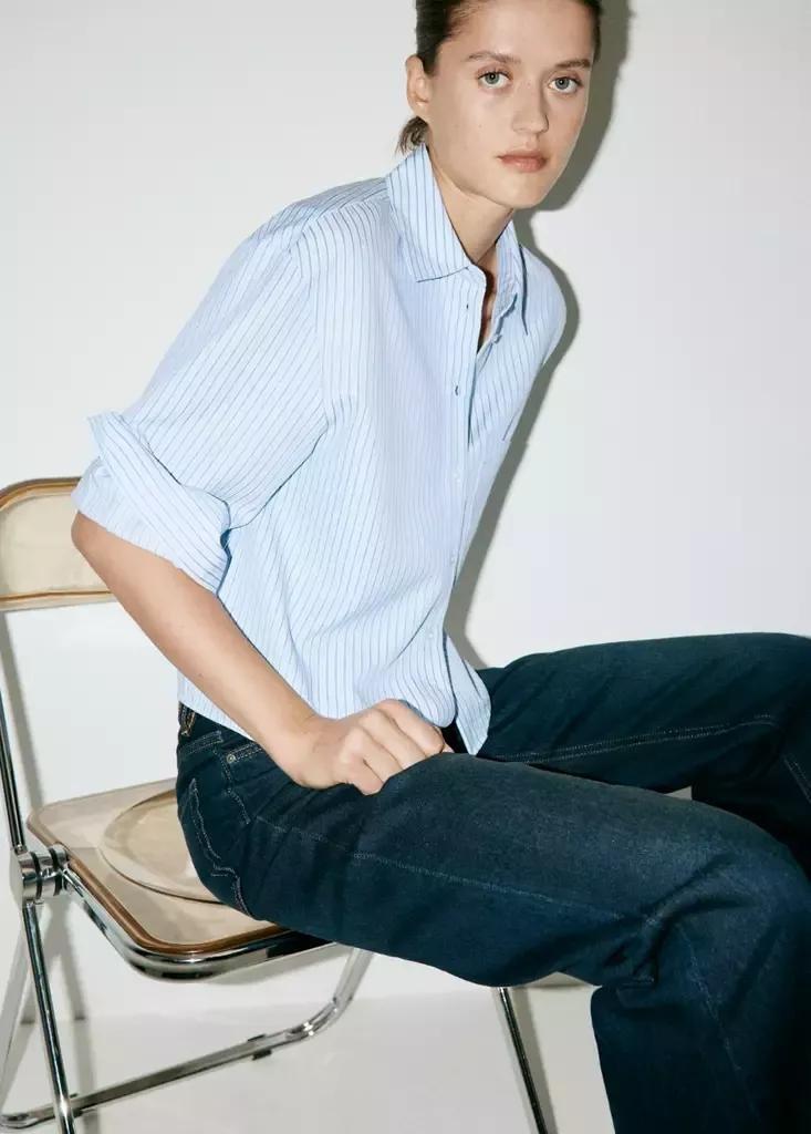 Blue Striped Straight Shirt, , medium