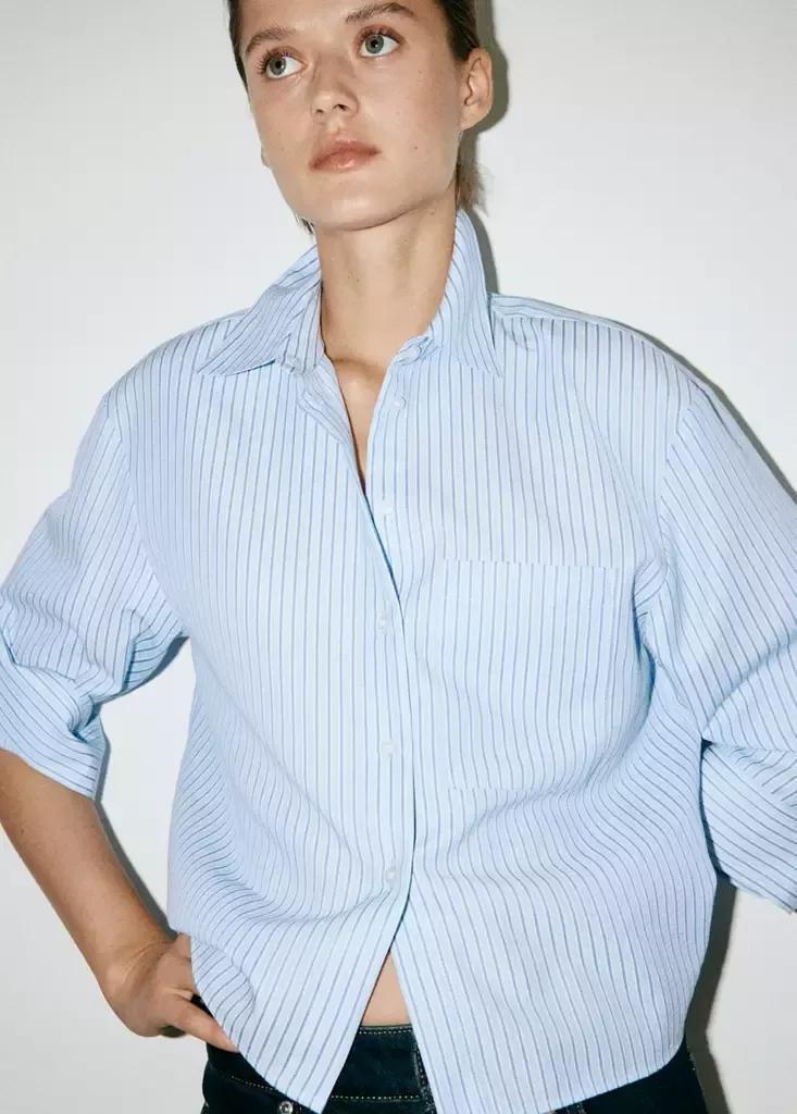 Blue Striped Straight Shirt, , large image number 3