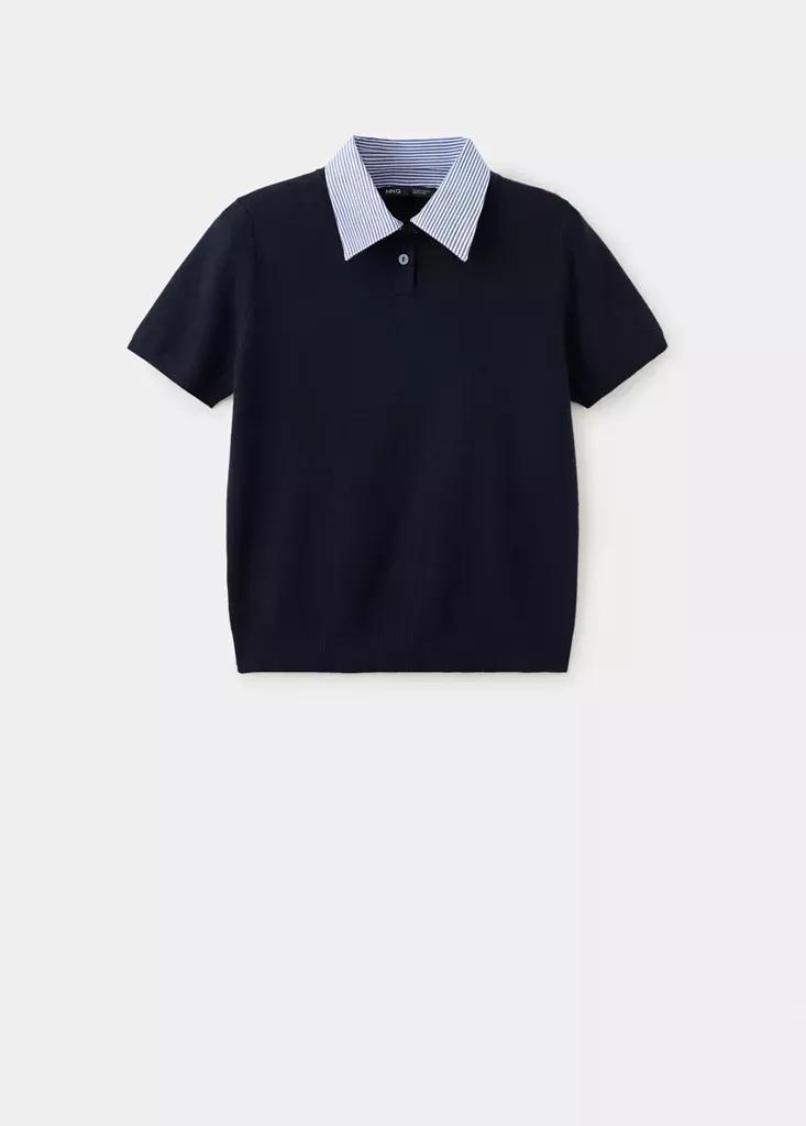 Navy Striped Polo Neck Sweater, Navy, medium
