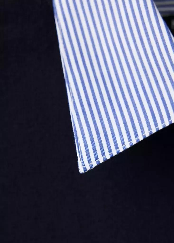 Navy Striped Polo Neck Sweater, Navy, medium