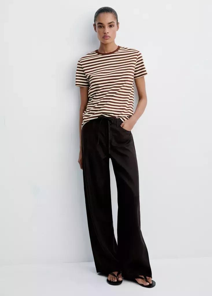 Brown Striped Cotton T-Shirt, Brown, medium