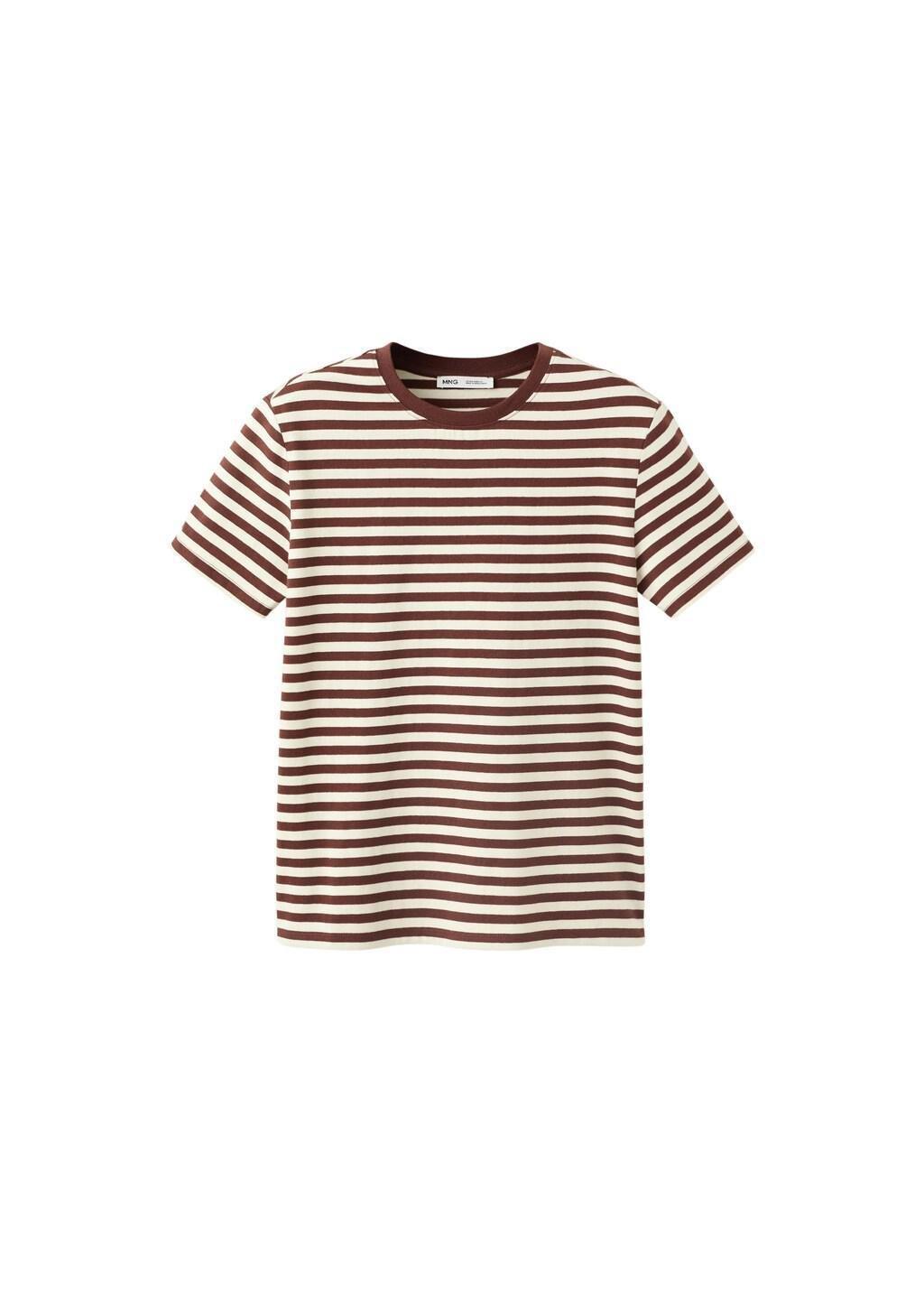 Brown Striped Cotton T-Shirt, Brown, large image number 4