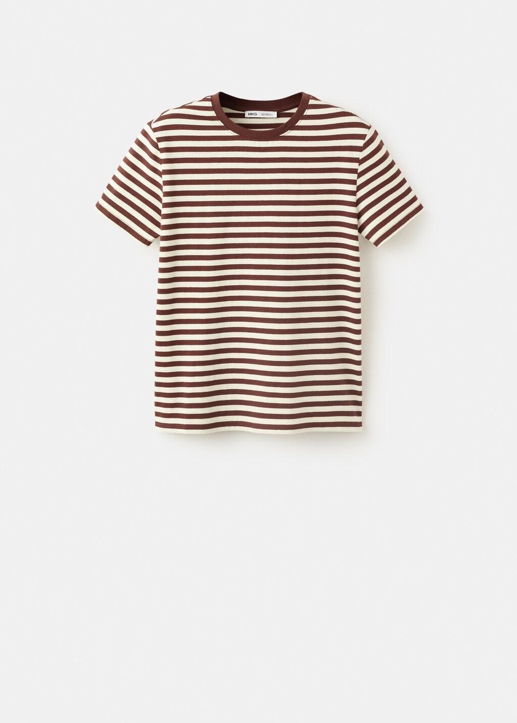 Brown Striped Cotton T-Shirt, Brown, large image number 5