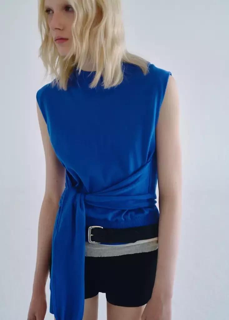 Blue Knit Gilet With Knot Detail, Medium Blue, medium