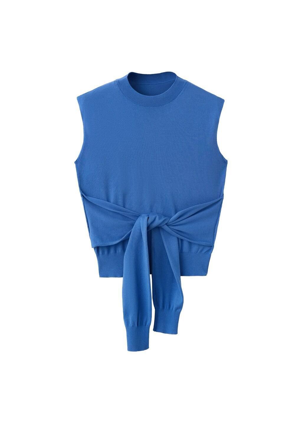 Blue Knit Gilet With Knot Detail, Medium Blue, large image number 3