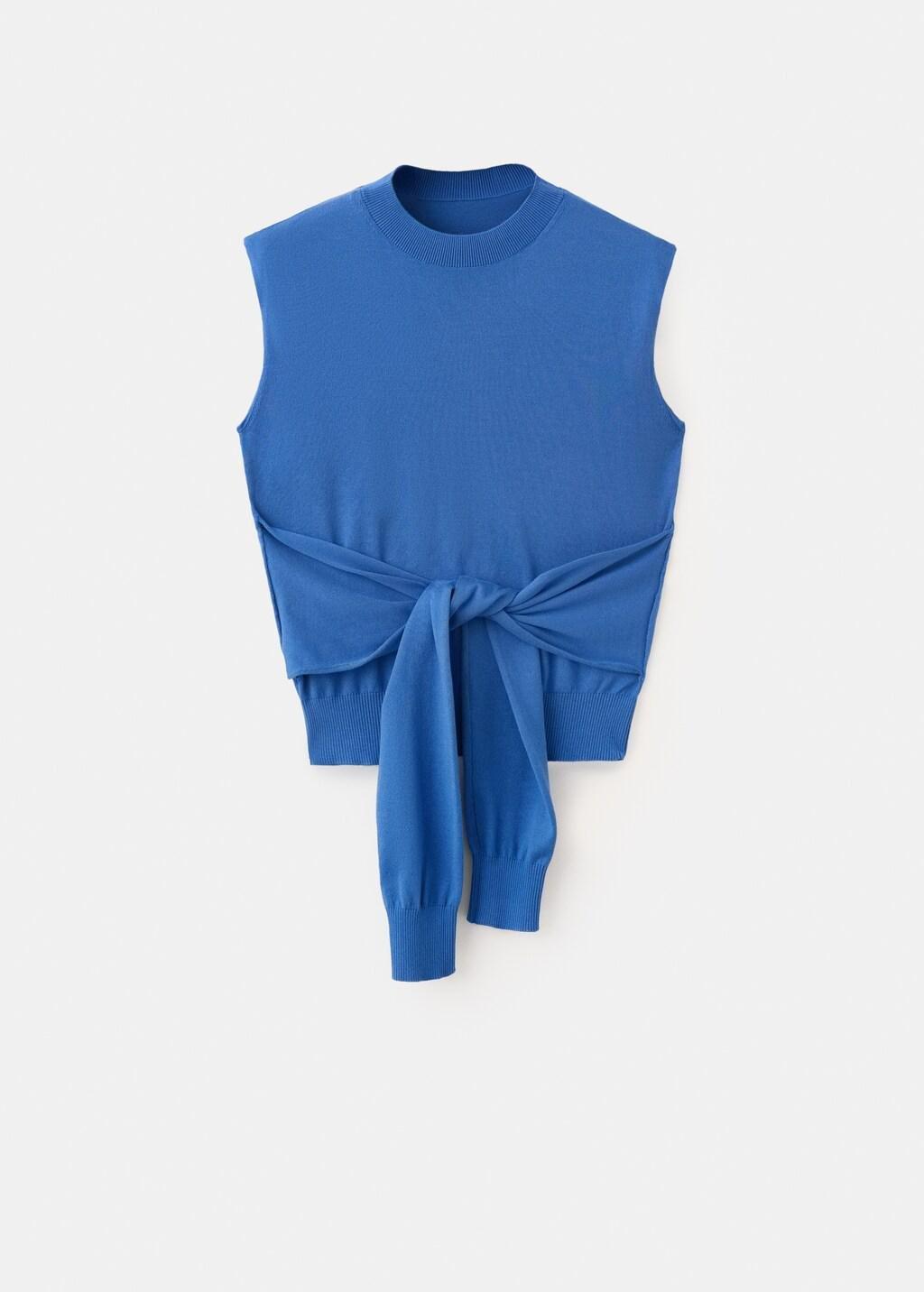 Blue Knit Gilet With Knot Detail, Medium Blue, large image number 4