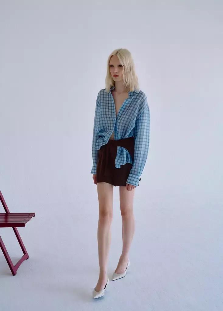 Blue Textured Checked Lyocell Shirt, Light-Pastel Blue, medium