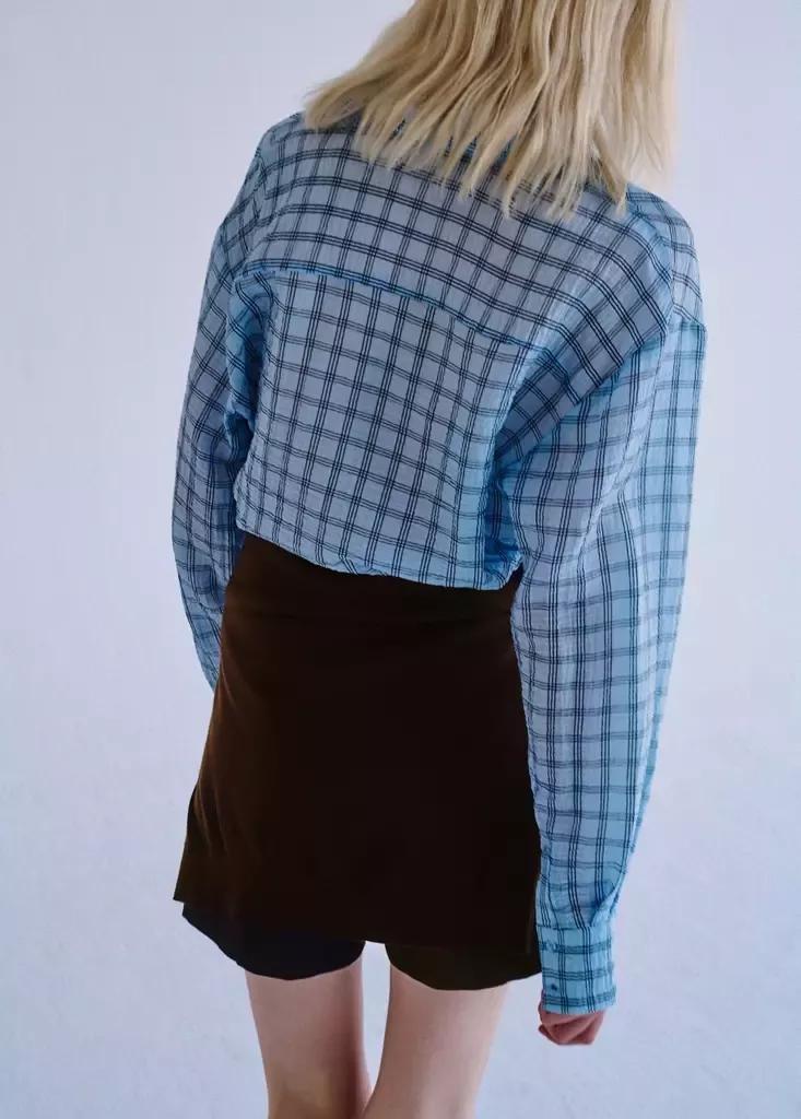 Blue Textured Checked Lyocell Shirt, Light-Pastel Blue, medium