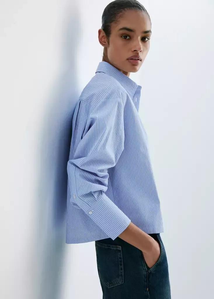 Blue Striped Shirt With Strass, Light-Pastel Blue, large image number 0