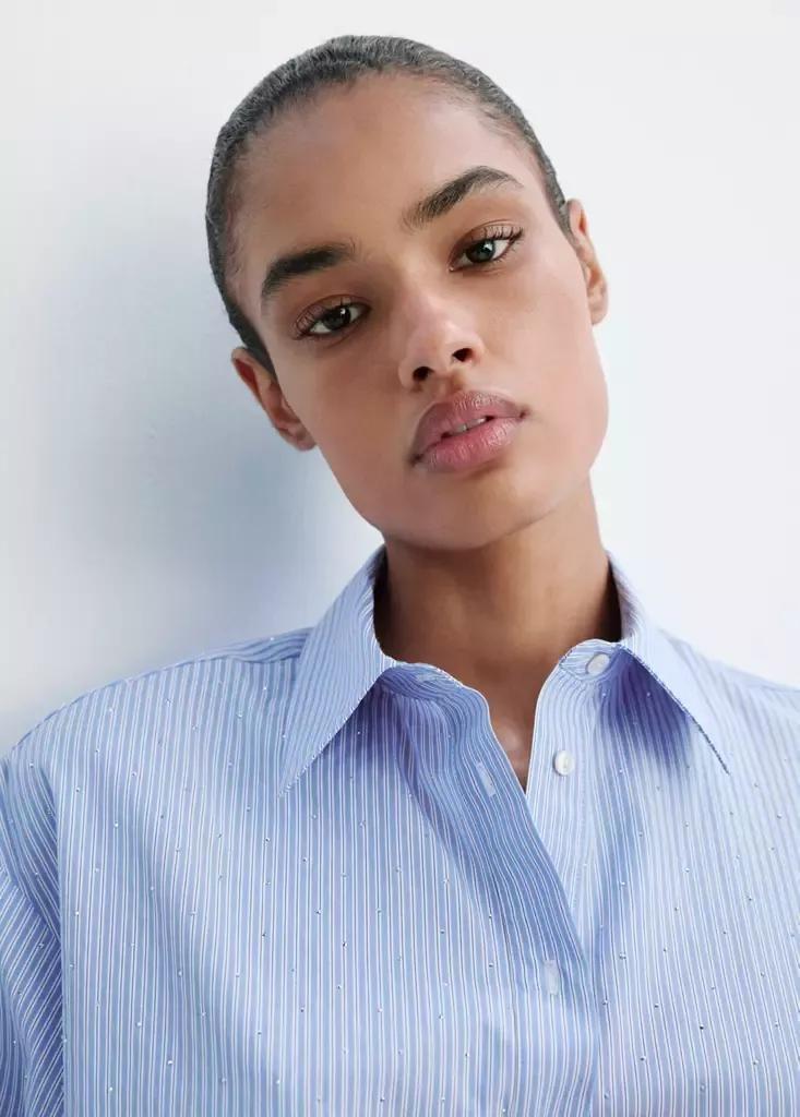 Blue Striped Shirt With Strass, Light-Pastel Blue, large image number 3