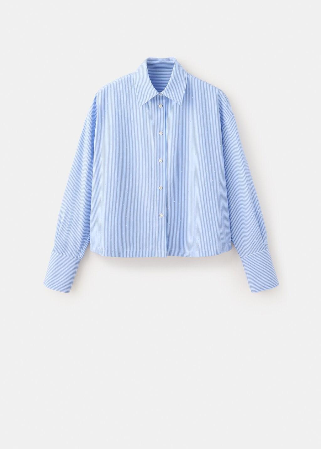 Blue Striped Shirt With Strass, Light-Pastel Blue, large image number 6