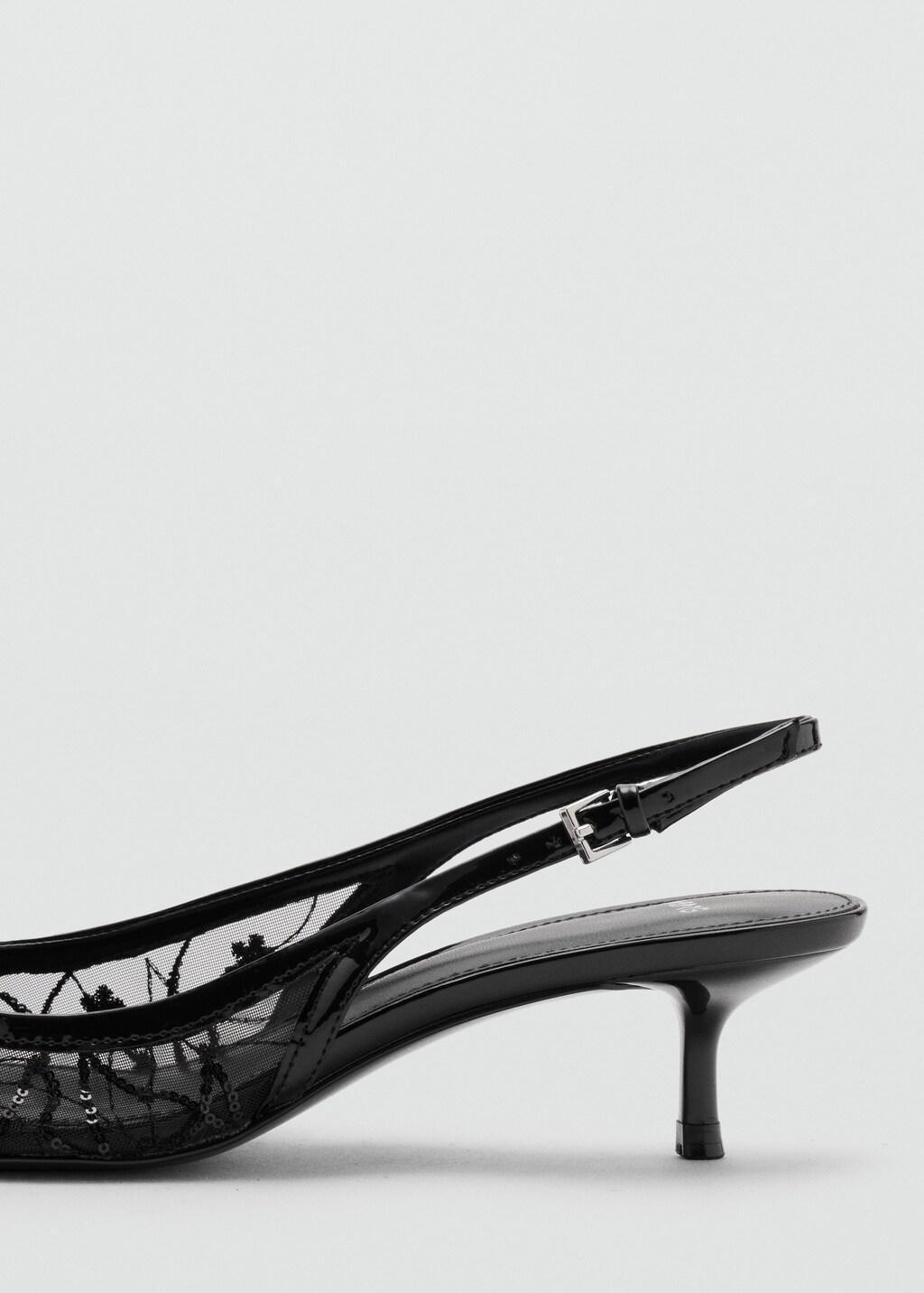 Black Kitten-Heel Shoes Embroidered With Sequins, Black, medium