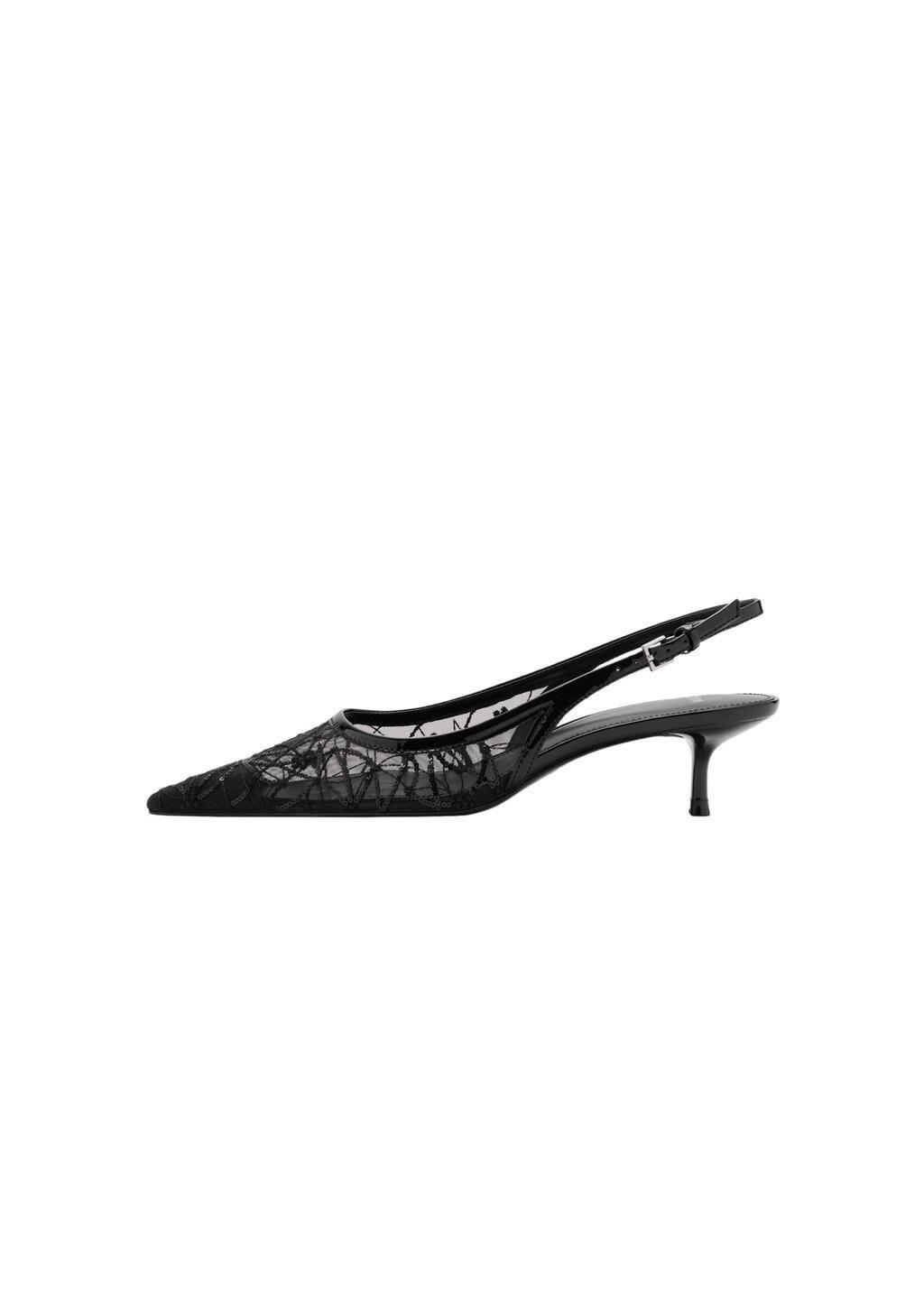 Black Kitten-Heel Shoes Embroidered With Sequins, Black, medium