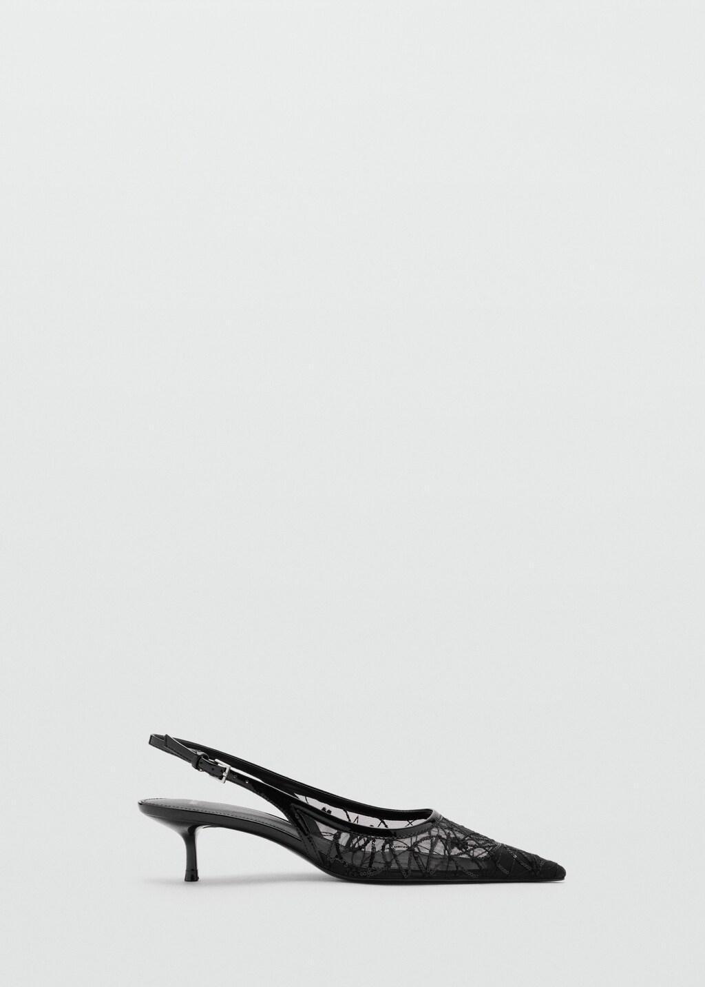 Black Kitten-Heel Shoes Embroidered With Sequins, Black, large image number 3