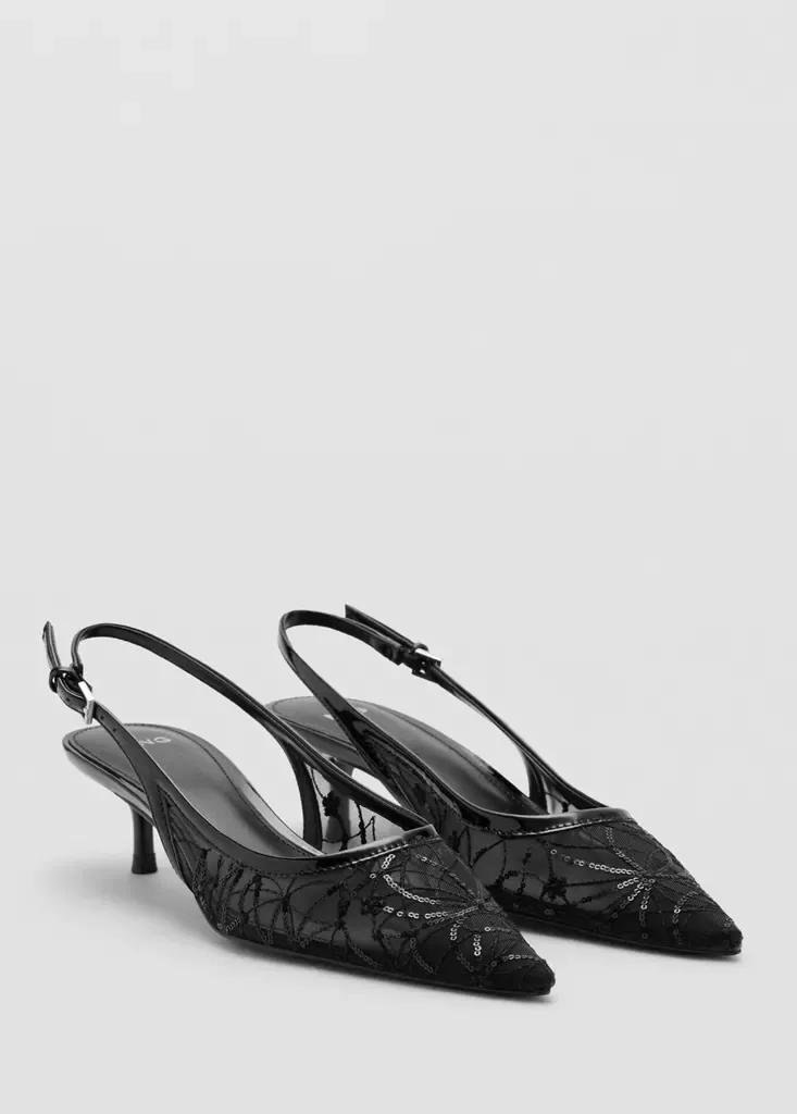 Black Kitten-Heel Shoes Embroidered With Sequins, Black, large image number 5