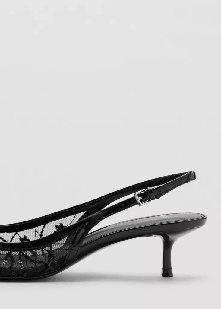 Black Kitten-Heel Shoes Embroidered With Sequins, Black, large image number 6