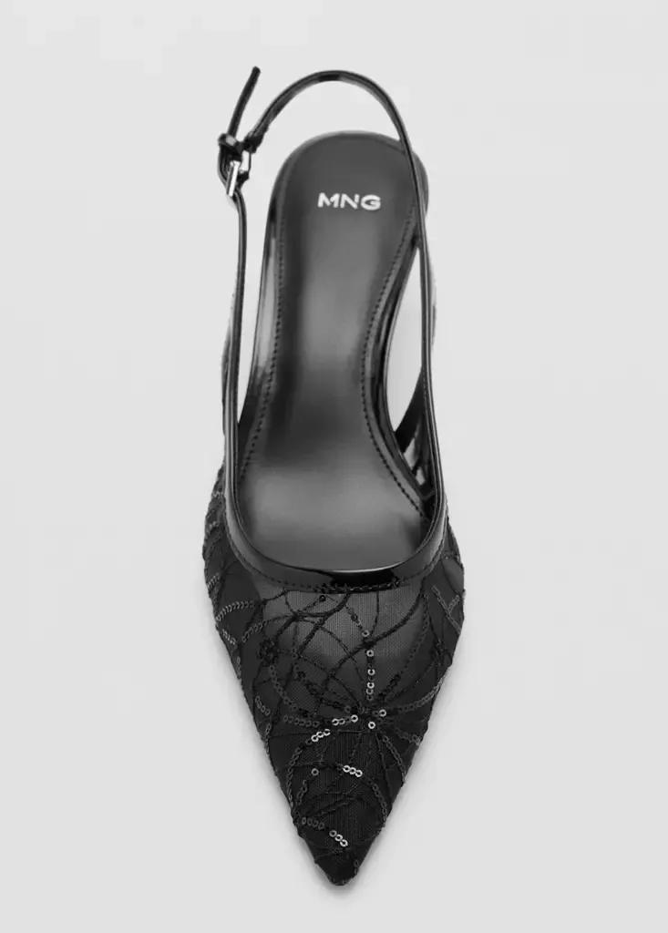 Black Kitten-Heel Shoes Embroidered With Sequins, Black, large image number 7