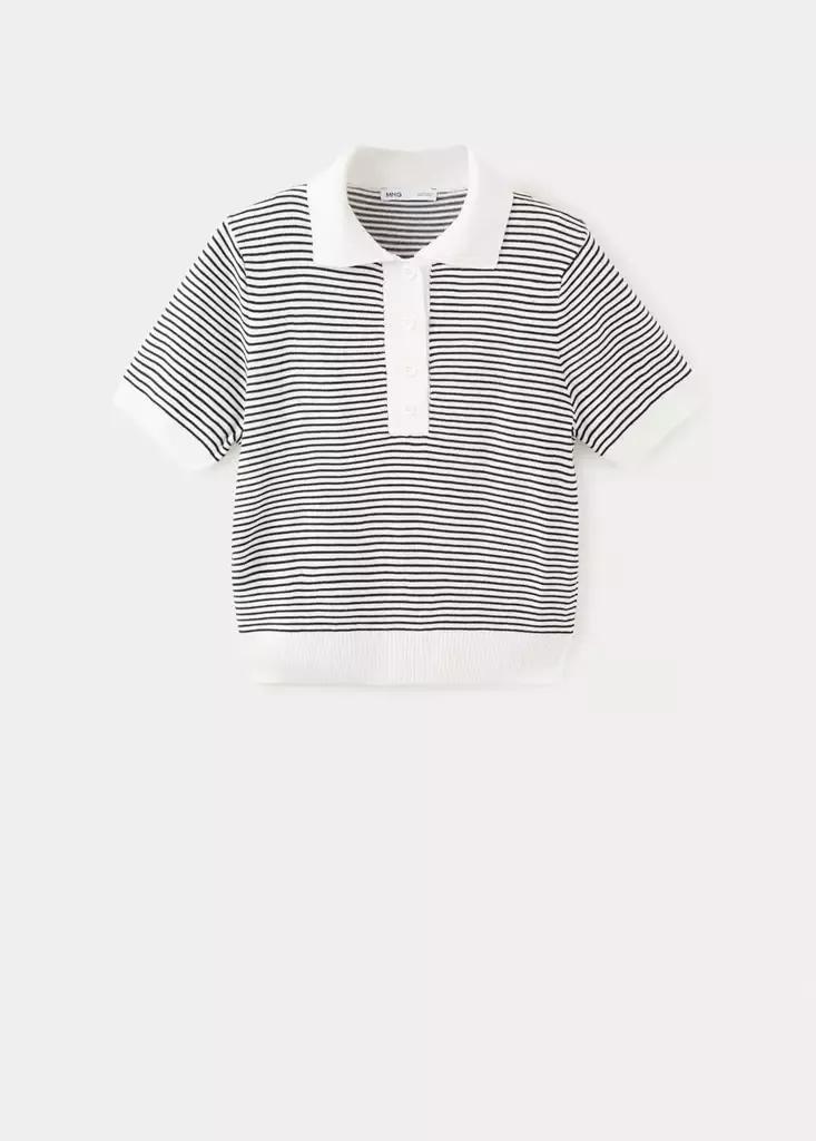 Ecru Striped Fine-Knit Polo Shirt, , large image number 3