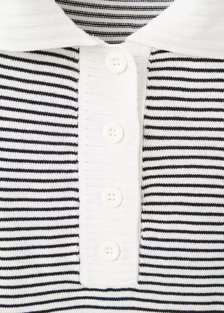 Ecru Striped Fine-Knit Polo Shirt, , large image number 4
