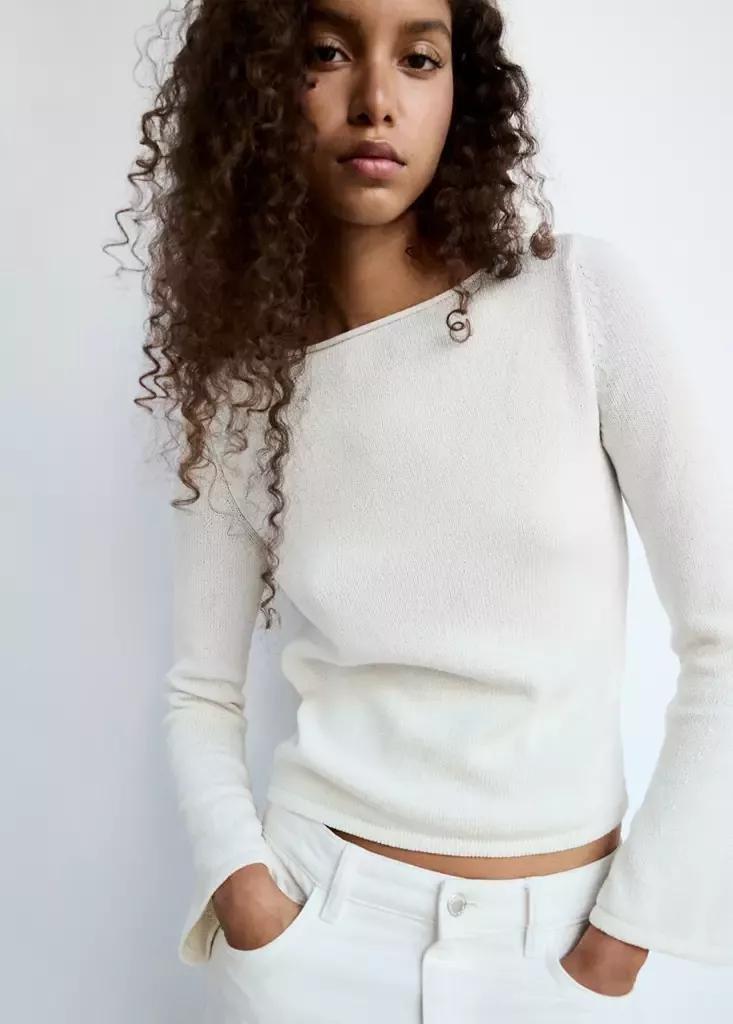 LIGHT BEIGE Boat-neck knitted sweater, Light Beige, large image number 3
