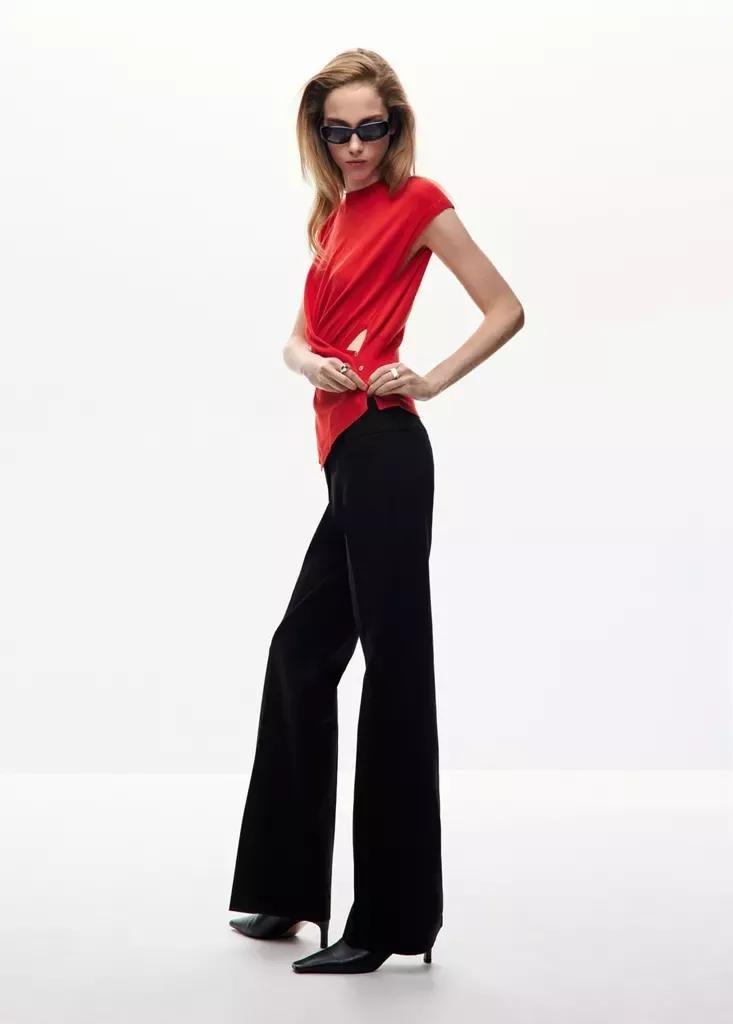 Red Draped Fine Knit Sweater, , medium
