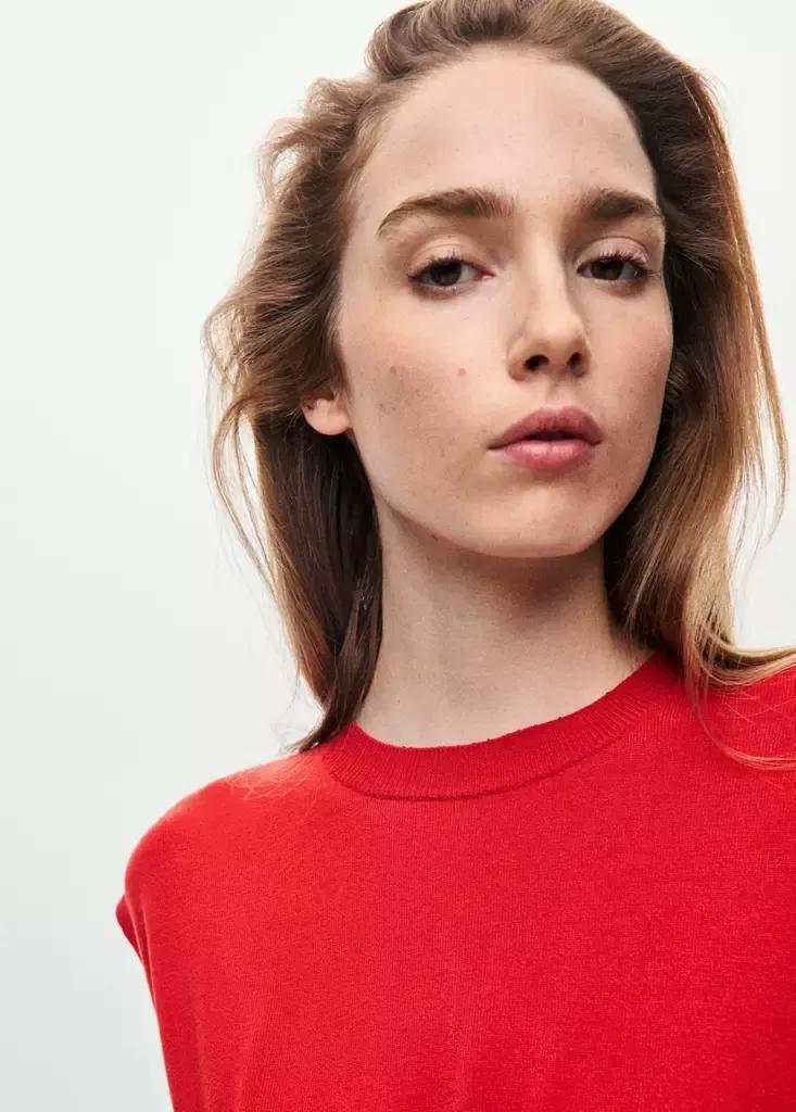 Red Draped Fine Knit Sweater, , large image number 3