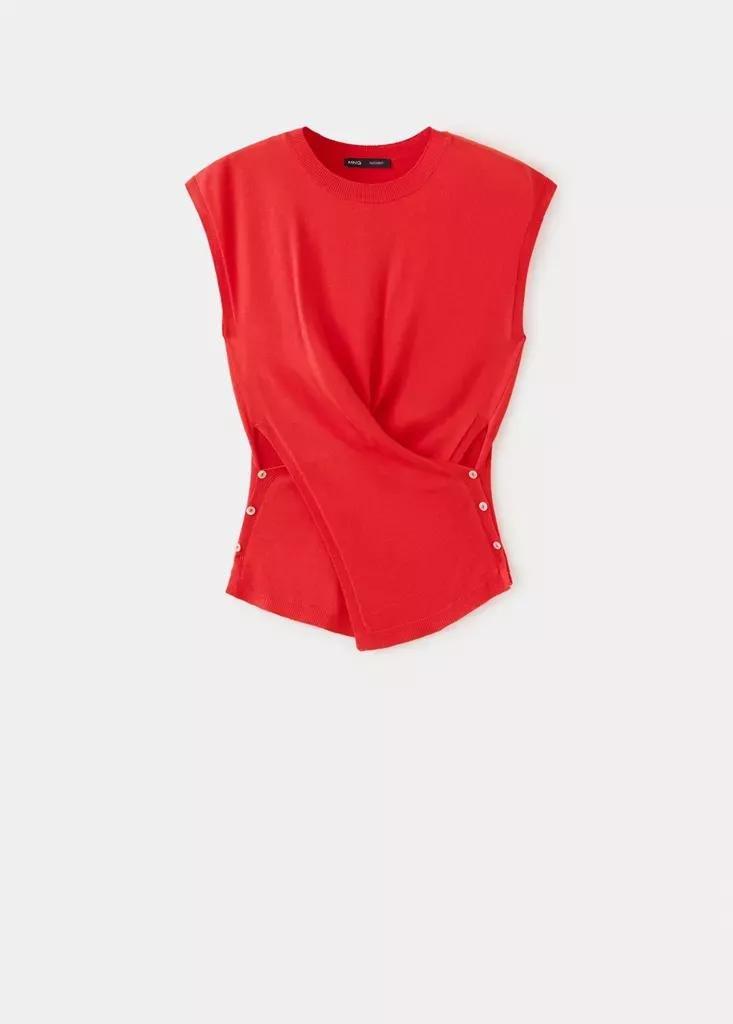 Red Draped Fine Knit Sweater, , large image number 4