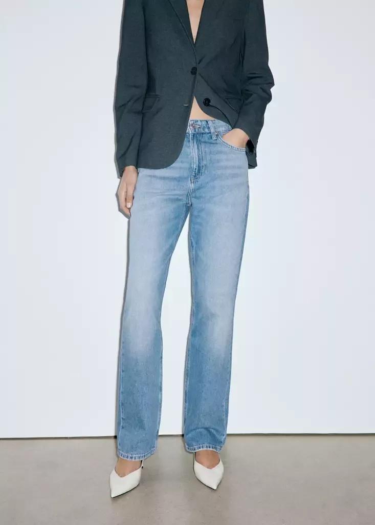 Blue High Waist Straight Jeans, Open Blue, medium