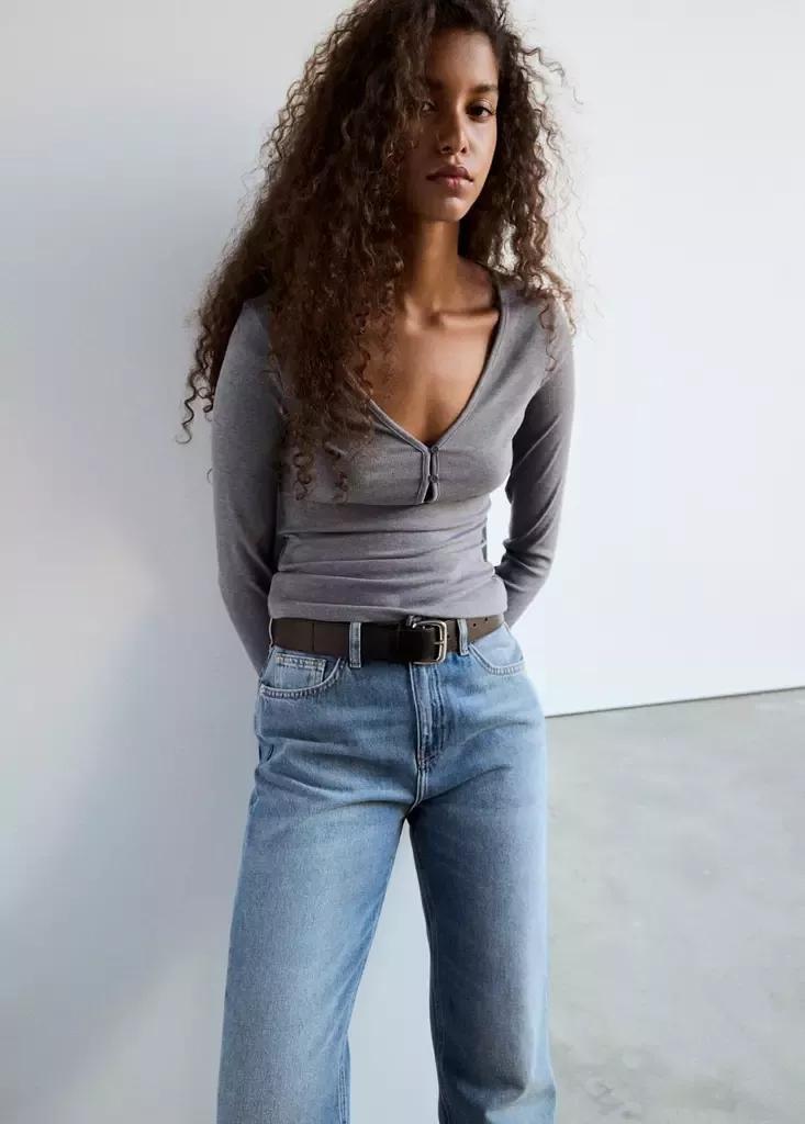 Blue High Waist Straight Jeans, Open Blue, medium