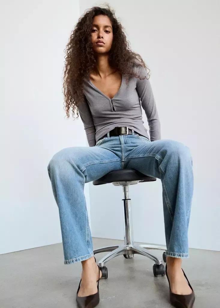 Blue High Waist Straight Jeans, Open Blue, large image number 3