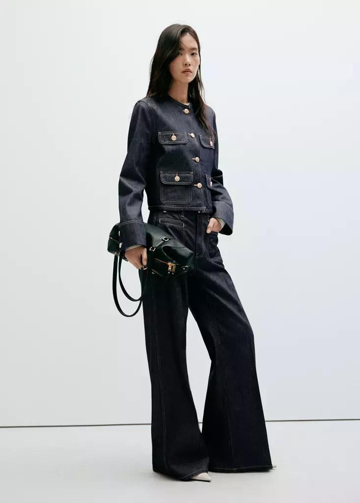 Blue Wide Leg Jeans With Pockets, , large image number 0