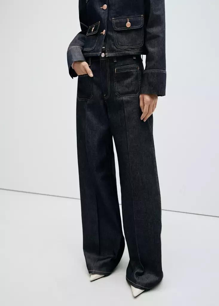Blue Wide Leg Jeans With Pockets, , large image number 1